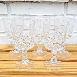 CRYSTAL D'ARQUES Durand crystal DIAMOND pattern WINE GLASS 5-1/4" Set of 5